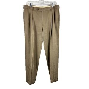 Brooks Brothers 1818 Madison Fit Tan Pure Wool Dress Pants 36x32 Pleated Classic